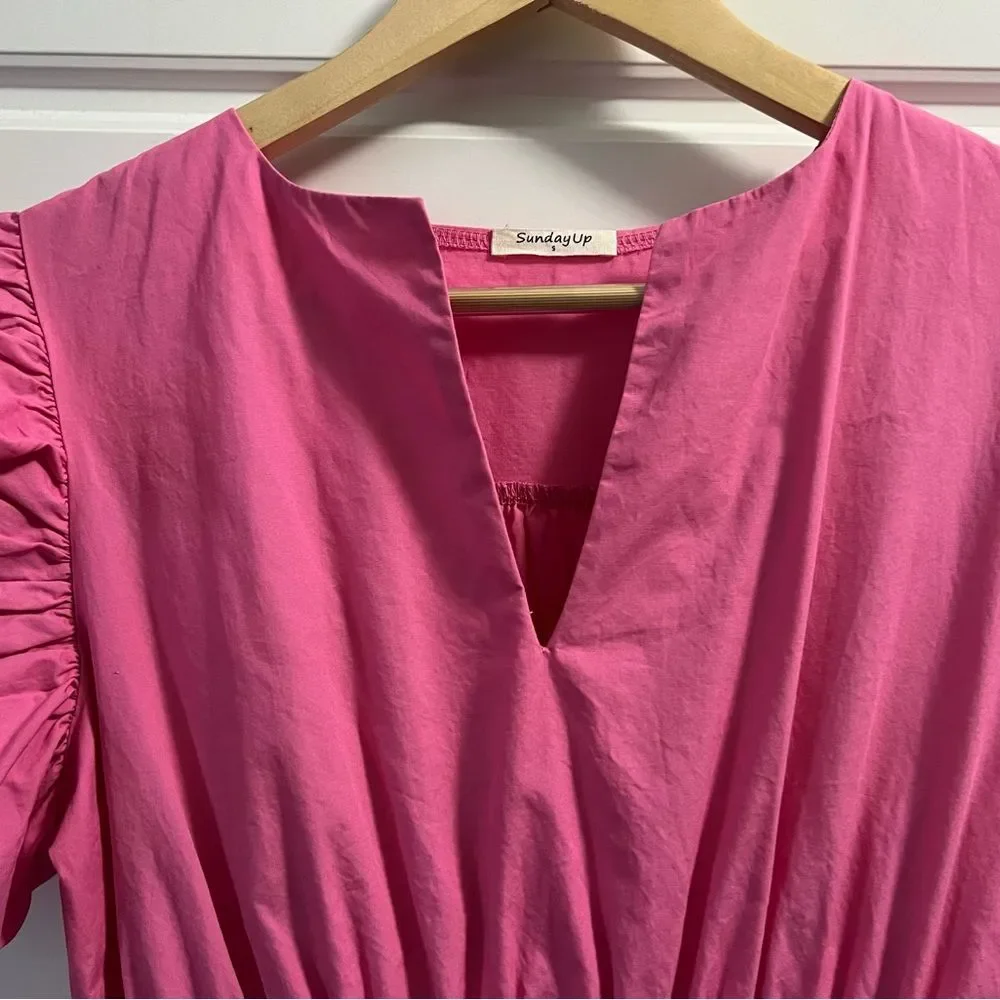 **SOLD** Sunday Up bright pink tiered v-neck dress with frill. - Picture 5 of 7